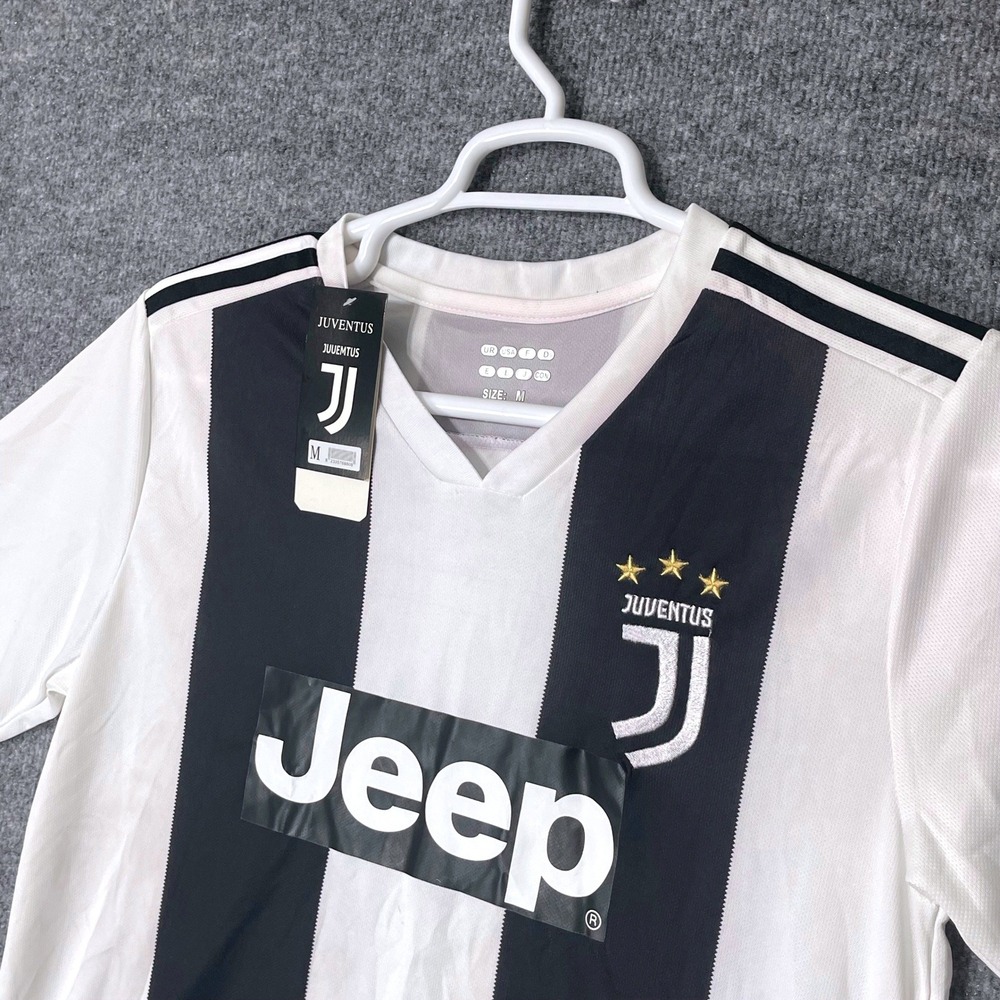 Juventus Cristiano Ronaldo 7 Soccer Jersey Mens Medium White Black Striped Jeep